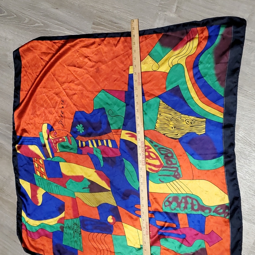 Vintage 80s Picasso Pop Art Silk Scarf Large Square Bright - Picture 4 of 4